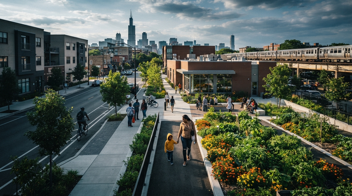 Editorial illustration for How Chicago Aims to Close a 16-Year Life Expectancy Gap Through Urban Planning