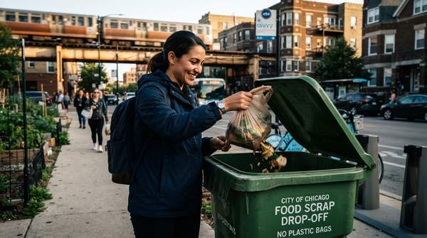 Editorial illustration for How to Start Composting in Chicago: A Step-by-Step Guide to the City's Free Food Scrap Drop-Off Program
